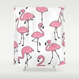 Flamingo seamless pattern vintage pink Flamingos exotic bird tropical scarf isolated tile background repeat wallpaper cartoon illustration doodle Shower Curtain