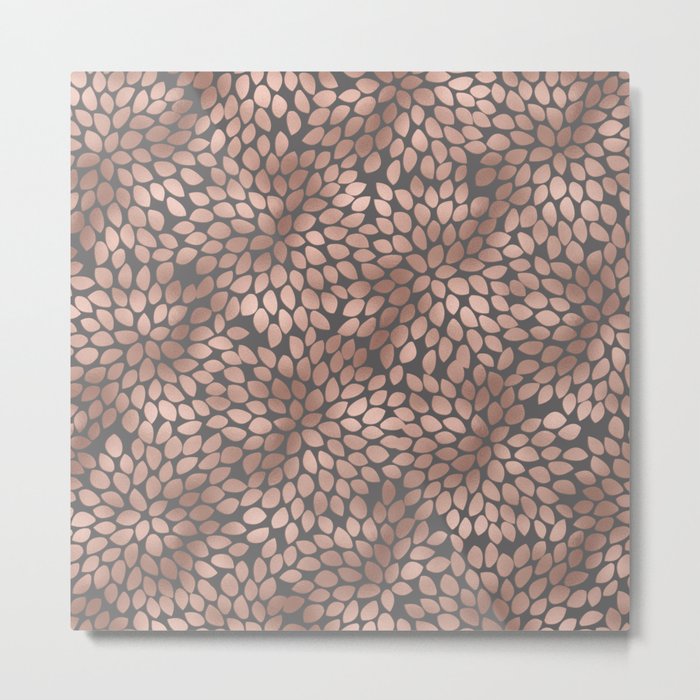 Rosegold flowers - abstract floral elegant pattern on grey background Metal Print
