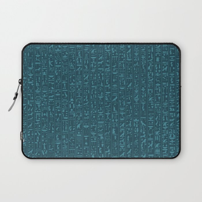 Hieroglyphics Moonstone BLUE / Ancient Egyptian hieroglyphics pattern Laptop Sleeve