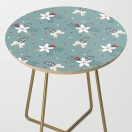 Christmas Pattern Turquoise White Bow Flower Side Table