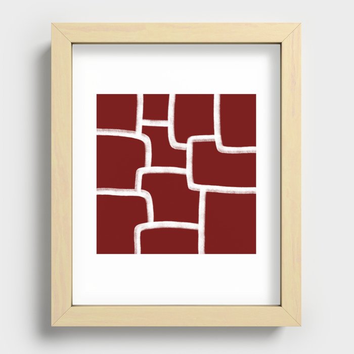 Curvature simple line blocks with burgundy background Recessed Framed Print