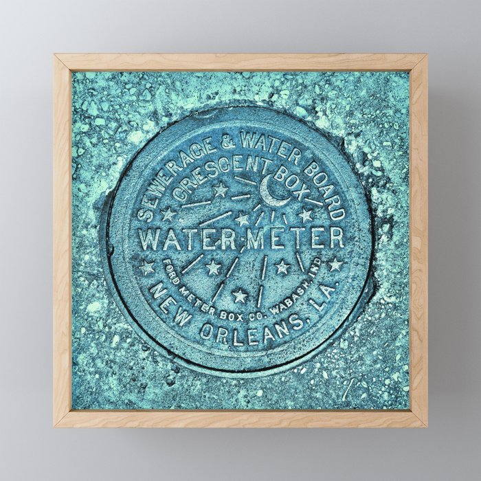 New Orleans Water Meter Louisiana Crescent City NOLA Water Board Metalwork Blue Green Framed Mini Art Print