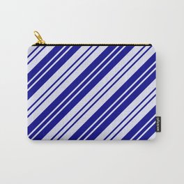 [ Thumbnail: Dark Blue and Lavender Colored Lines Pattern Carry-All Pouch ]