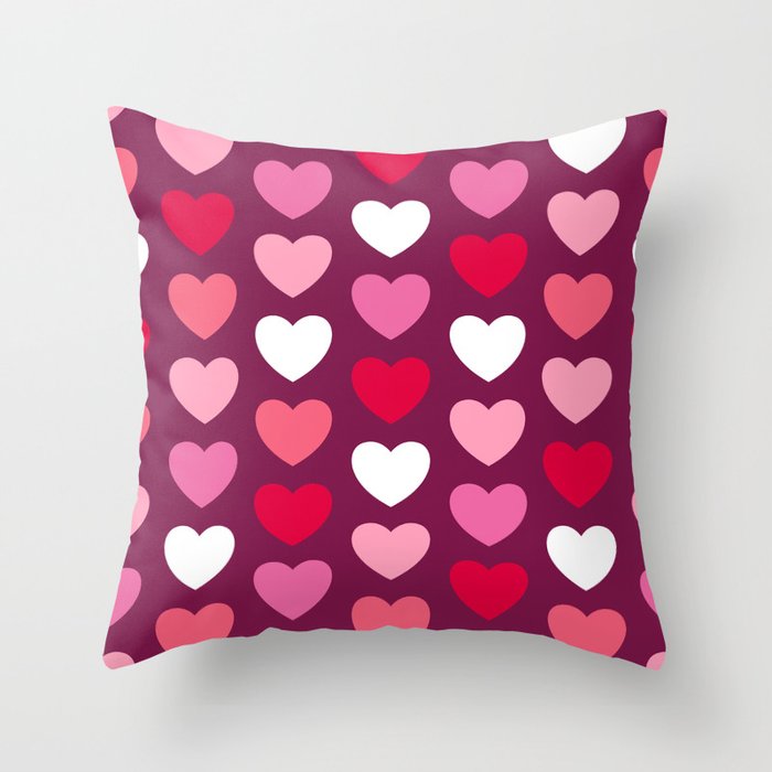 Valentine's pink perfect hearts burgundy Throw Pillow