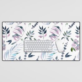 Leaves and roses Pink and Blue Desk Mat