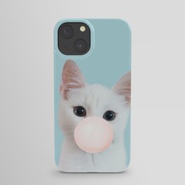 Bubble gum cat in blue iPhone Case