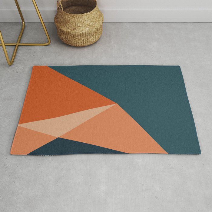 Abstract Triangle Abstraction in Teal and Orange Rug