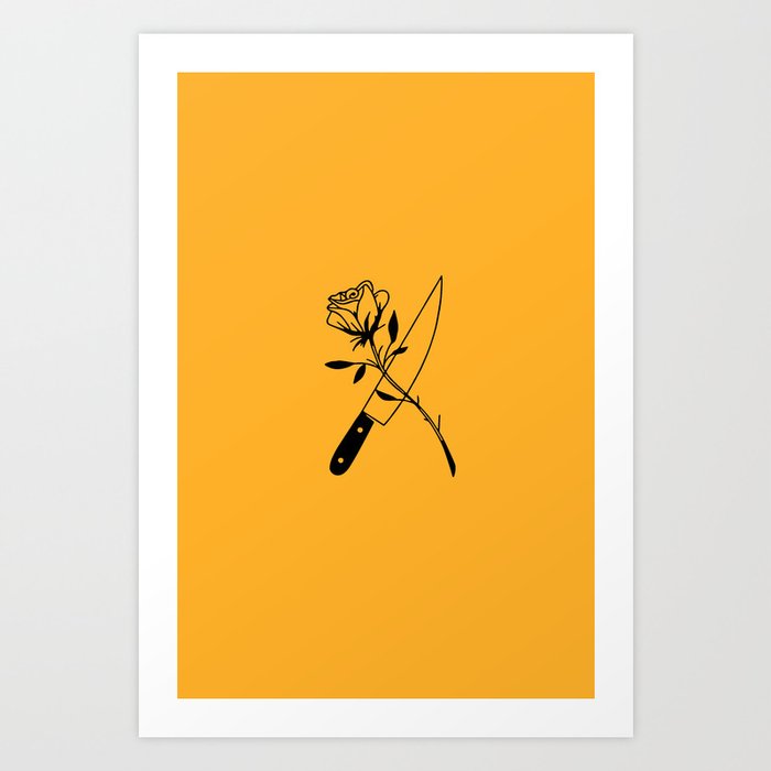 Knife and Rose Drawing Art Print