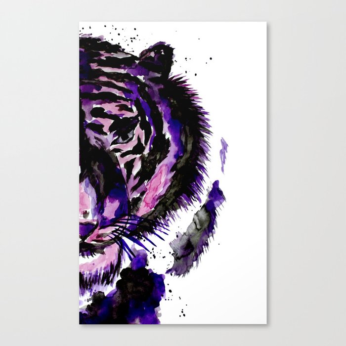 Purple Watercolor Tiger Half Face Canvas Print By Zeichenbloq