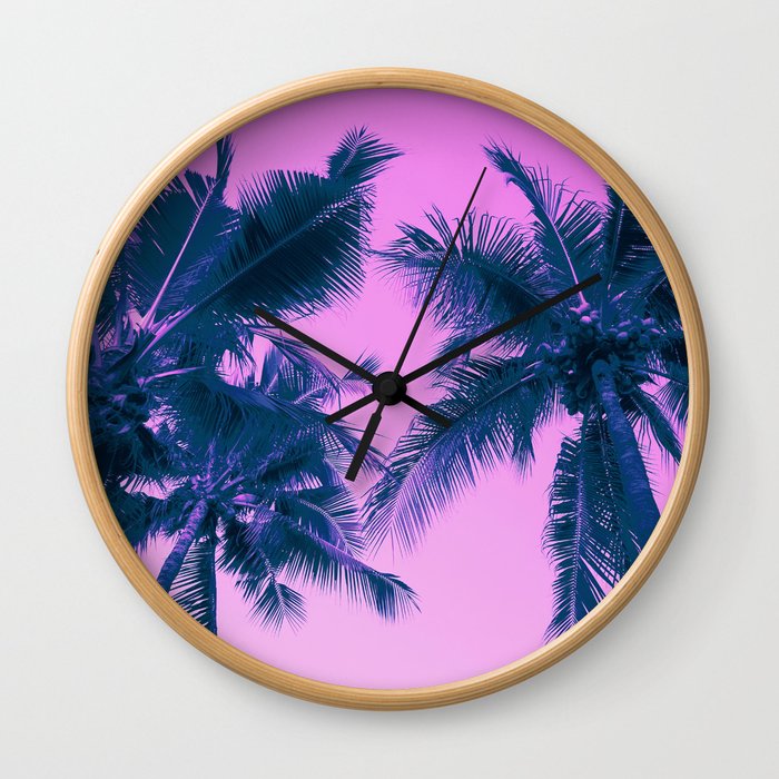 Palm Trees Pink Wall Clock