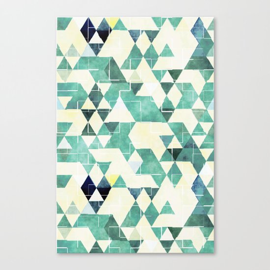 Abstract Green Triangles, Watercolor Pattern Canvas Print