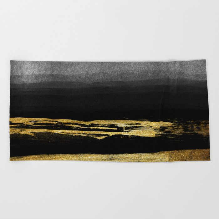 Black & Gold Stripes on White - Mix & Match with Simplicty of life Beach Towel