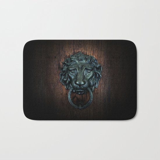 Vintage bronze lion door knocker Bath Mat
