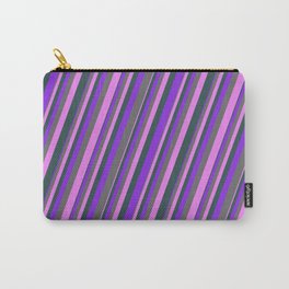 [ Thumbnail: Purple, Dim Grey, Violet, and Dark Slate Gray Colored Lines/Stripes Pattern Carry-All Pouch ]