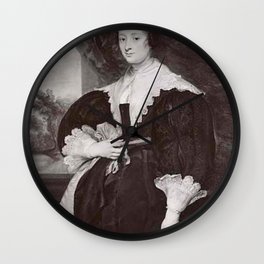 Anthony van Dyck - Portrait of a woman, standing before a landscape Wall Clock