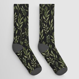 Eucalyptus- Green Leaves Dark Background  Socks