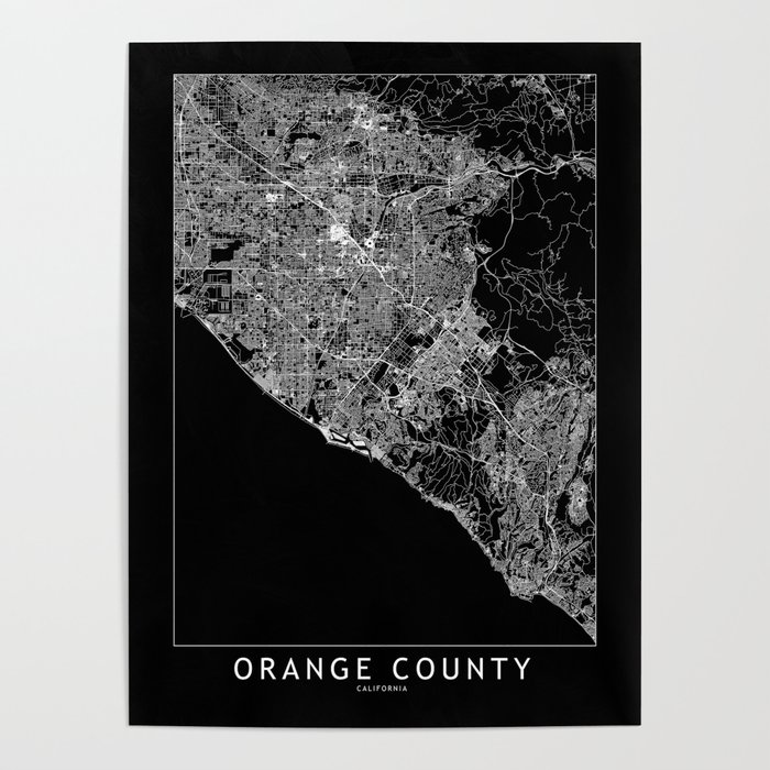 Orange County Black Map Poster