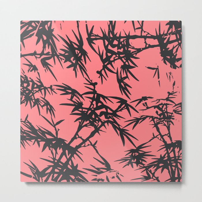 Girly coral gray tropical bamboo pattern Metal Print