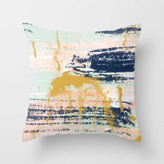 Blush Gold Navy White Mint Abstract Throw Pillow By