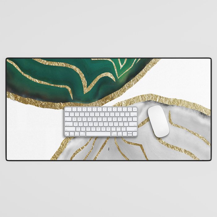 Yin Yang Emerald White Agate Gold Glam #1 #gem #decor #art #society6 Desk Mat