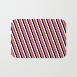 [ Thumbnail: Mint Cream, Sienna, Hot Pink & Black Colored Lines Pattern Bath Mat ]