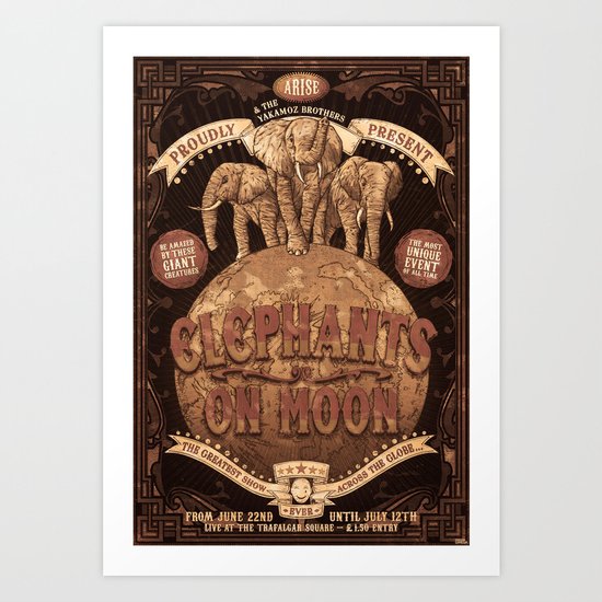 elephants on moon Art Print