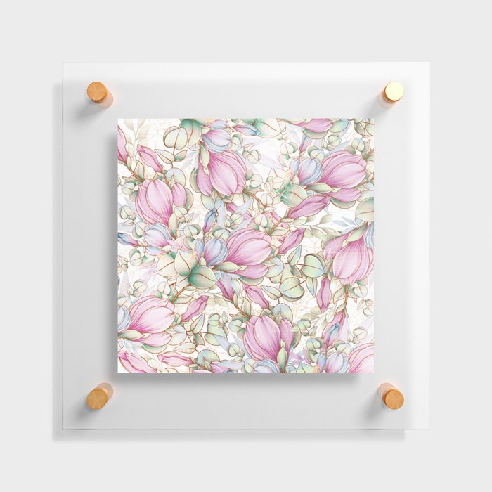 Girly pink mint lavender gold glitter flowers Floating Acrylic Print