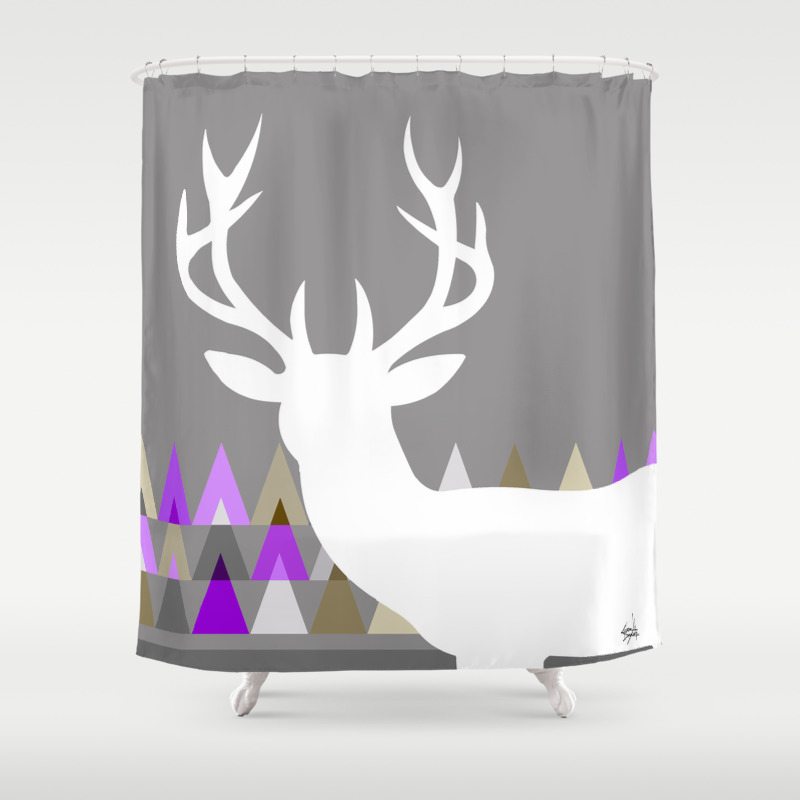 Deer Head Geometric Triangles Purple Grey Shower Curtain