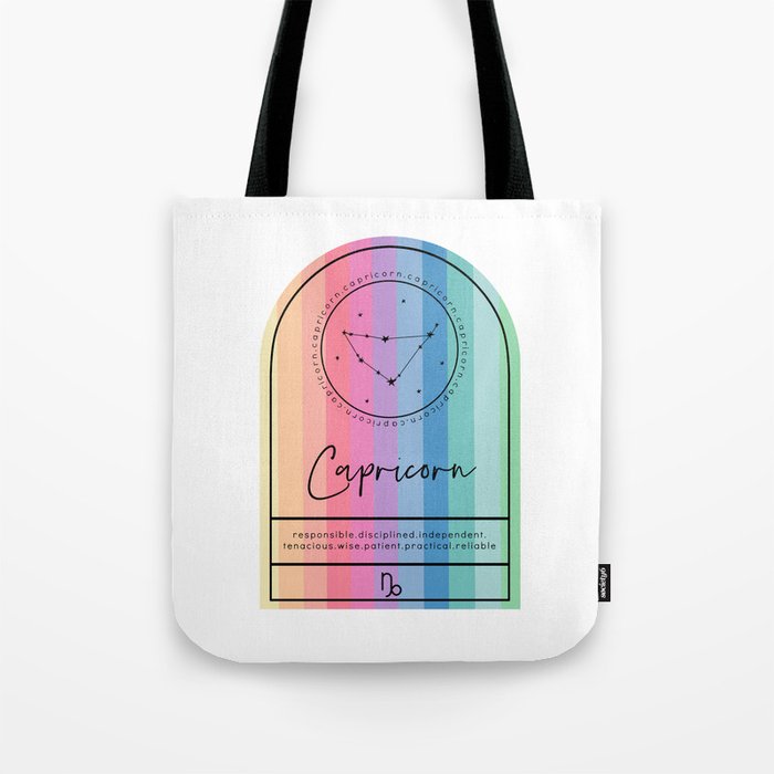 Capricorn Zodiac | Rainbow Stripe Tote Bag