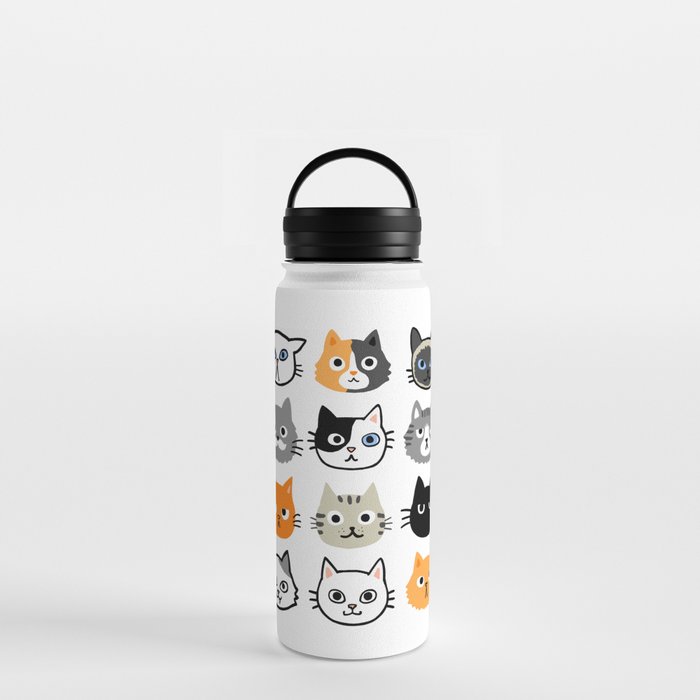 Cute Cats | Assorted Kitty Cat Faces | Fun Feline Drawings Water Bottle