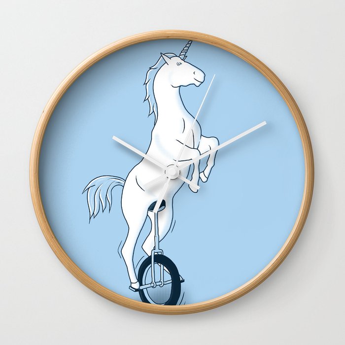 Unicorn on a unicycle - blue Wall Clock