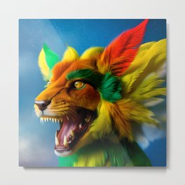 AI colorful tiger dog monster with feathers Metal Print