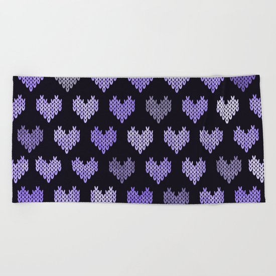 Colorful Knitted Hearts V Beach Towel