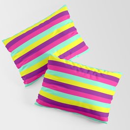 [ Thumbnail: Dark Magenta, Deep Pink, Aquamarine & Yellow Colored Striped/Lined Pattern Pillow Sham ]