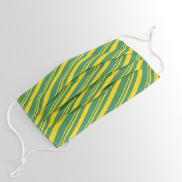 [ Thumbnail: Yellow & Sea Green Colored Lines/Stripes Pattern Face Mask ]