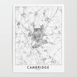 Cambridge White Map Poster