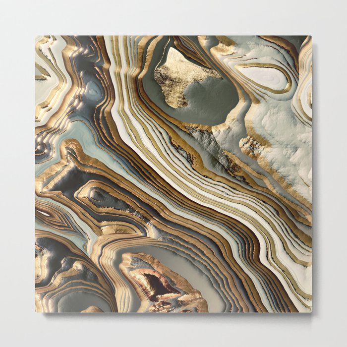 White Gold Agate Abstract Metal Print