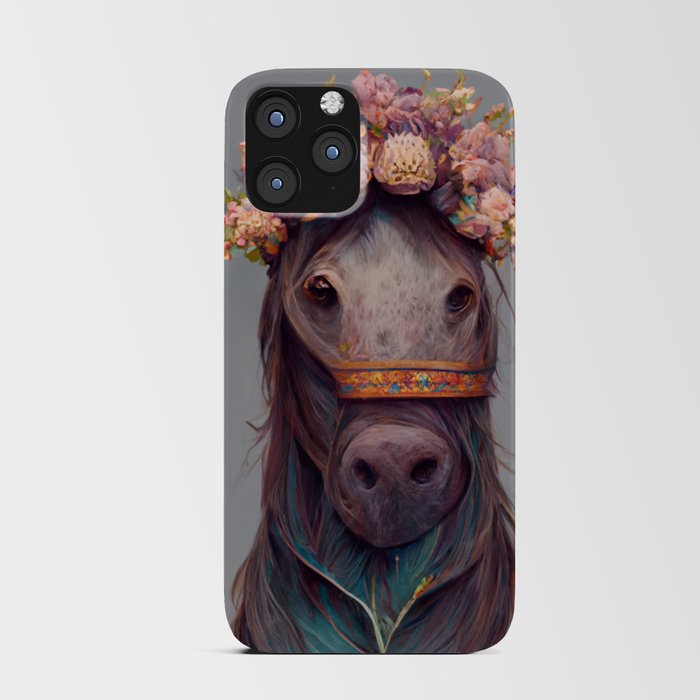 Horse with Flower Crown Portrait iPhone Card Case