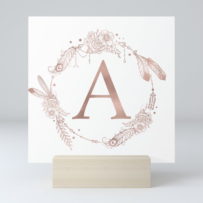 Letter A Rose Gold Pink Initial Monogram Mini Art Print