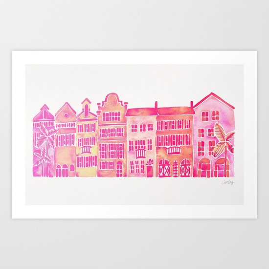 Tropical Homes – Pink Ombré Art Print