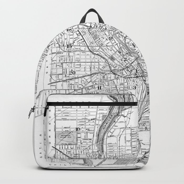 Vintage Map Of Rochester Ny 1901 Bw Backpack By Bravuramedia