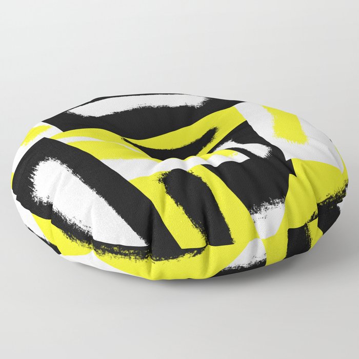 Strokes - Black, white, yellow Floor Pillow
