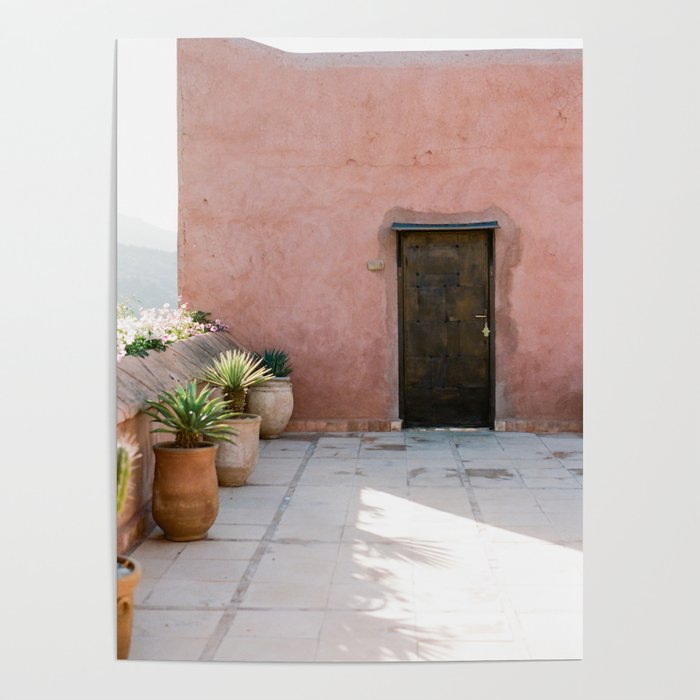 Magical Morocco - Ourika | Coral colored house and wooden door in the atlas mountains Poster
