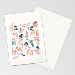 Cats, plants and girls Stationery Cards