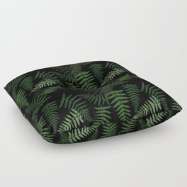 Fern Leaf Pattern on Black Background Floor Pillow