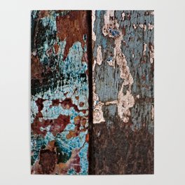 Weathered Wooden Boards Chipped Paint Abstract Texture Poster