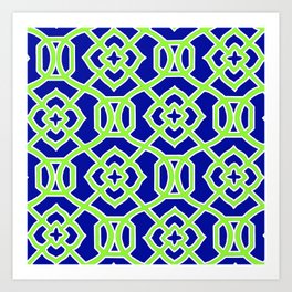 MOROCCAN LATTICE- COBALT & LIME & WHITE~ BEST Art Print | Pattern, Graphic Design, Abstract 