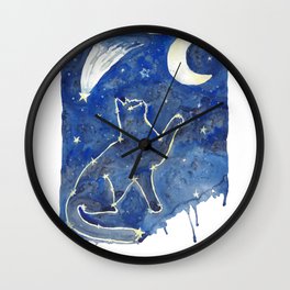 Black cat constellation moon Painting Wall Poster Watercolor Wall Clock