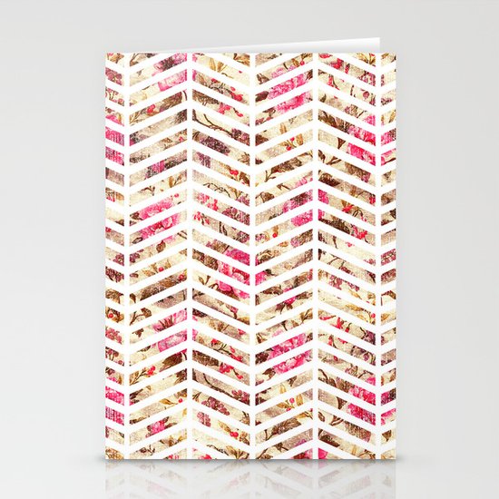 Pink Vintage Floral Girly Chevron Zig Zag Pattern Stationery Cards