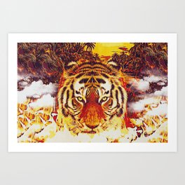 Tiger and flames Art Print
